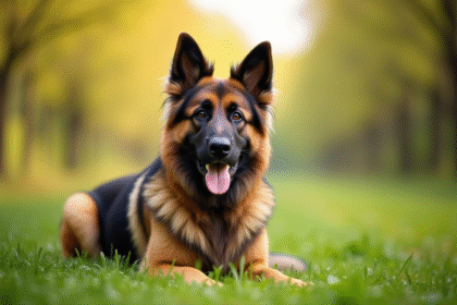 Chien berger allemand et Newfoundland en extérieur