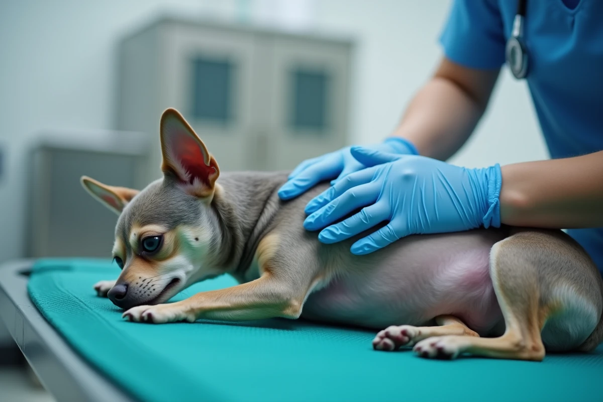 Vieux chihuahua examiné avec soin par un vétérinaire sur une table de consultation clinique