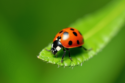 Coccinelle colorée sur une feuille verte en lumière naturelle