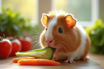 Cochon d'Inde mangeant des légumes frais en intérieur