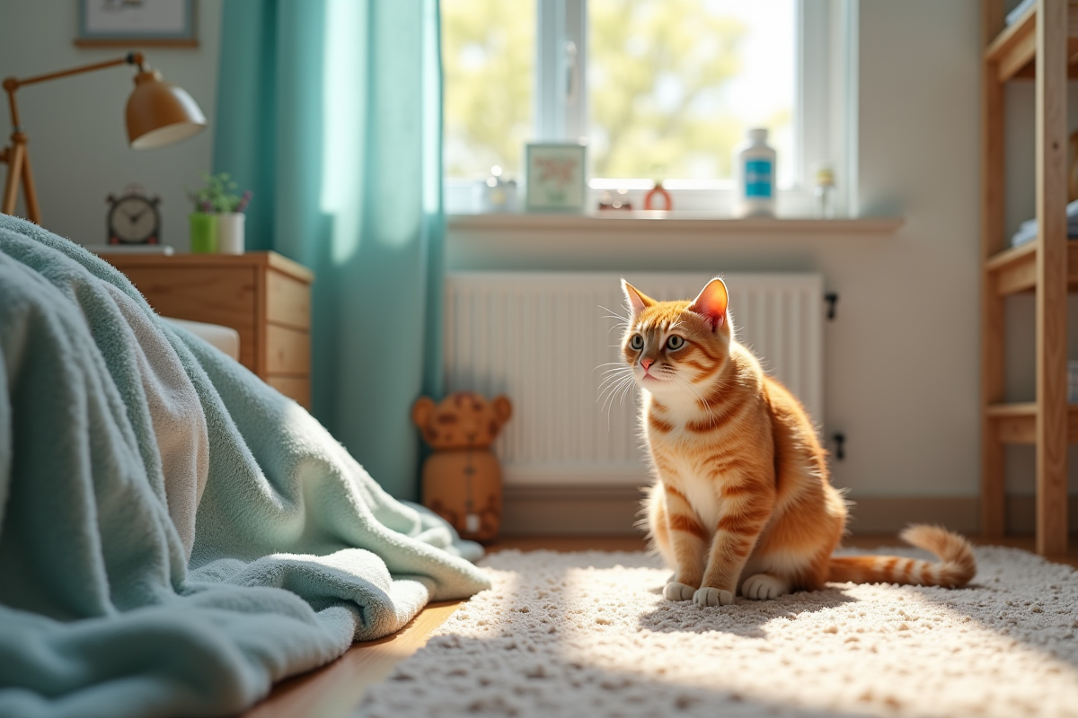 Coin organisé pour chat diabétique avec distributeur automatique et fournitures