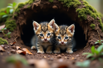 Petits chatons sauvages dans un nid naturel en forêt