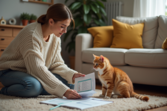 Jeune femme avec chaton en intérieur cosy