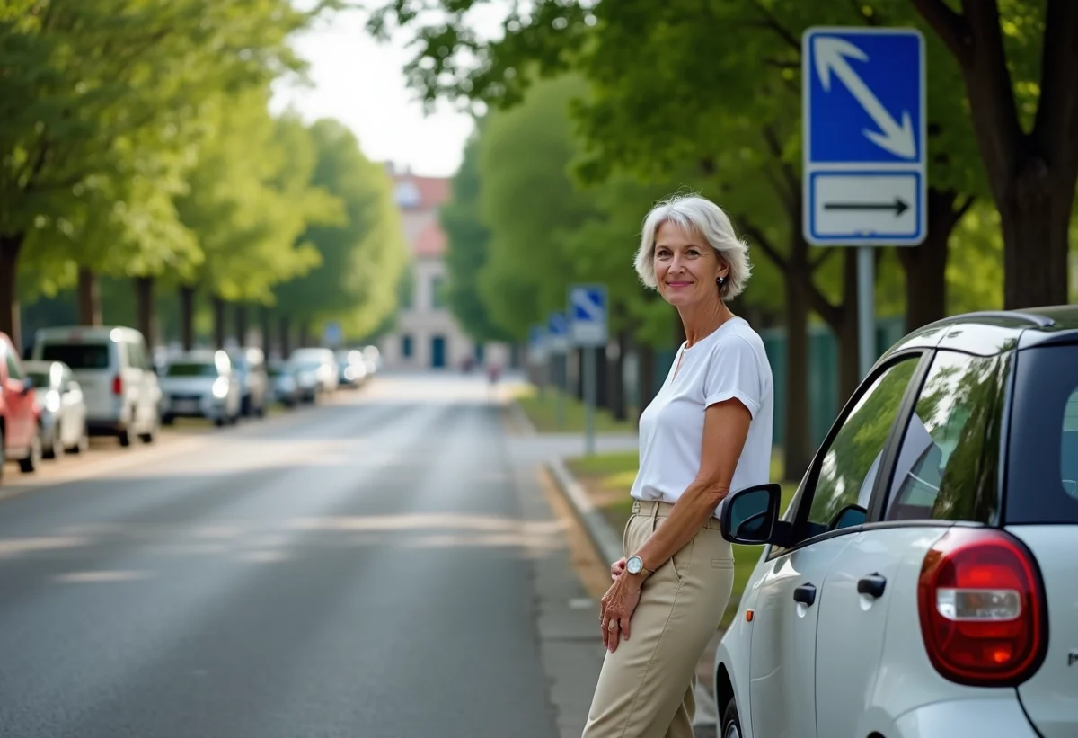 Femme regardant un panneau de stationnement près du zoo
