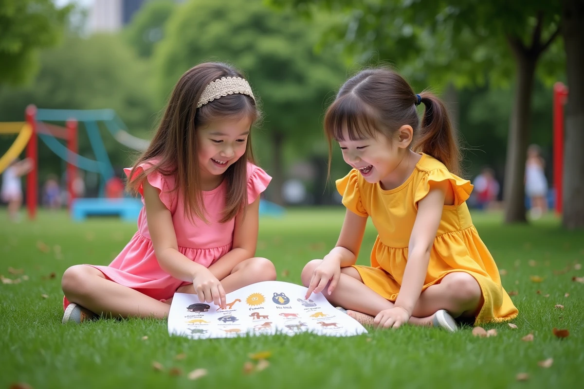 Filles jouant avec liste d