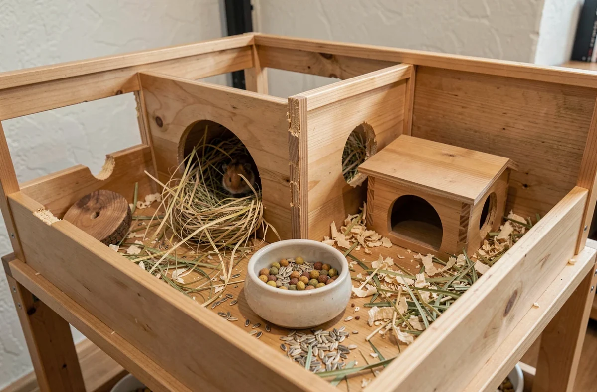 Habitat aménagé et sécurisé pour accueillir une hamster en période de gestation