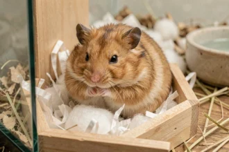 Hamster femelle gestante au repos dans son nid douillet pendant la période de gestation
