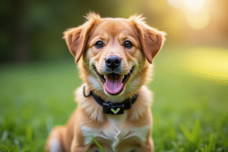 Jeune chienne joyeuse au pelage brillant en plein air
