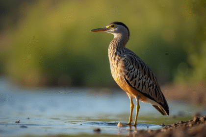 Un sunbittern au bord d'une rivière en pleine nature
