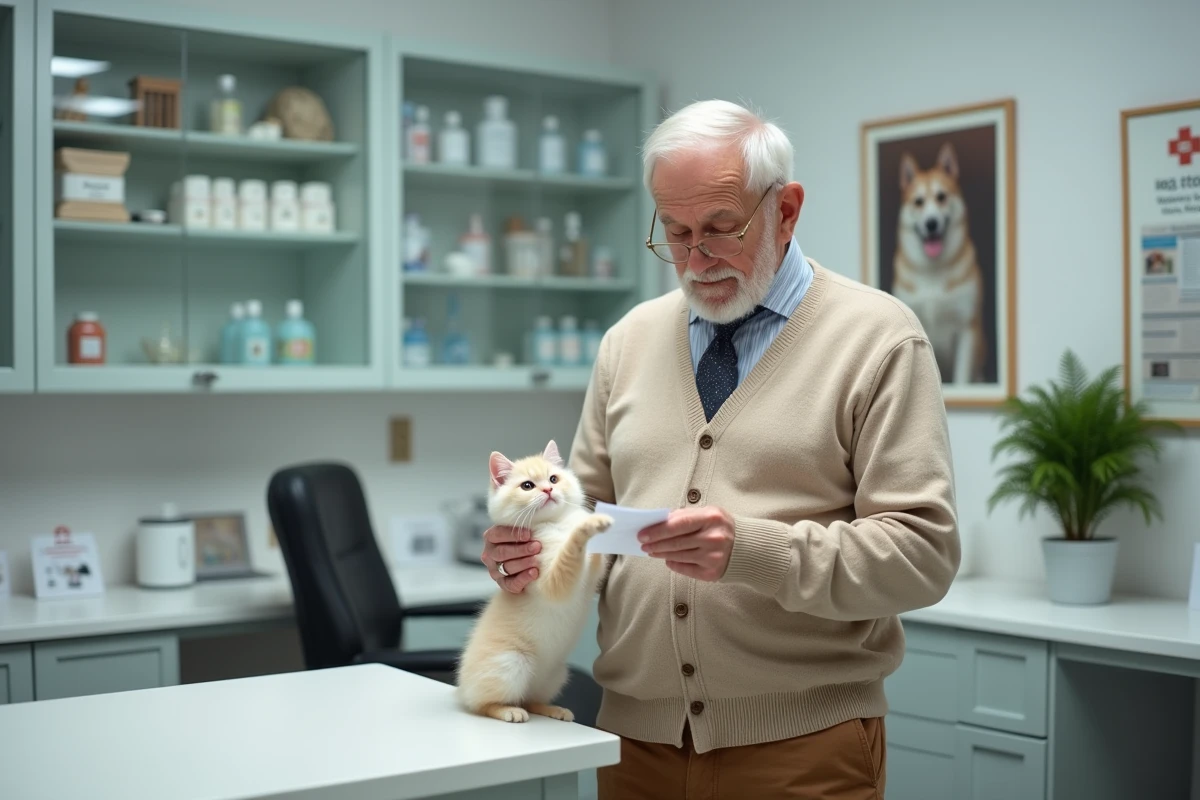 Vétérinaire tenant un chaton sacre birman dans une clinique