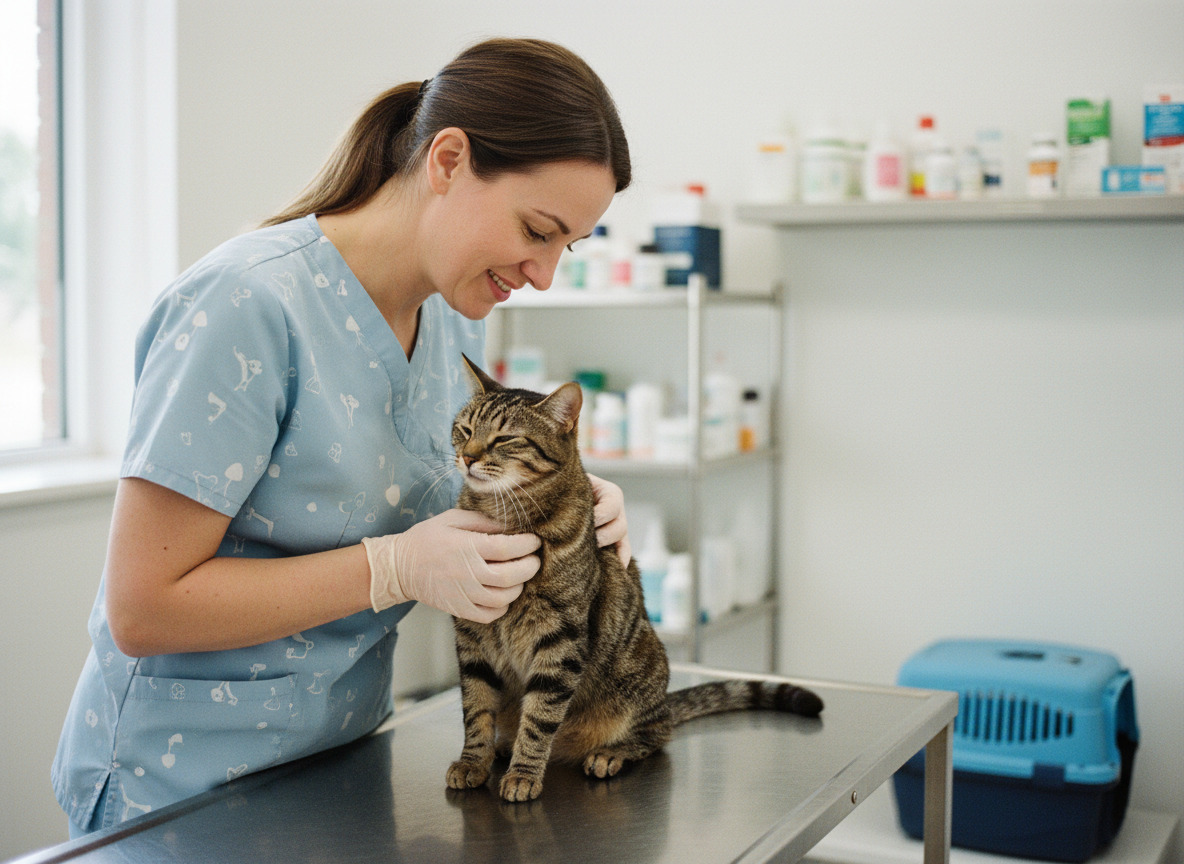 Vétérinaire examinant un chat dans une clinique moderne